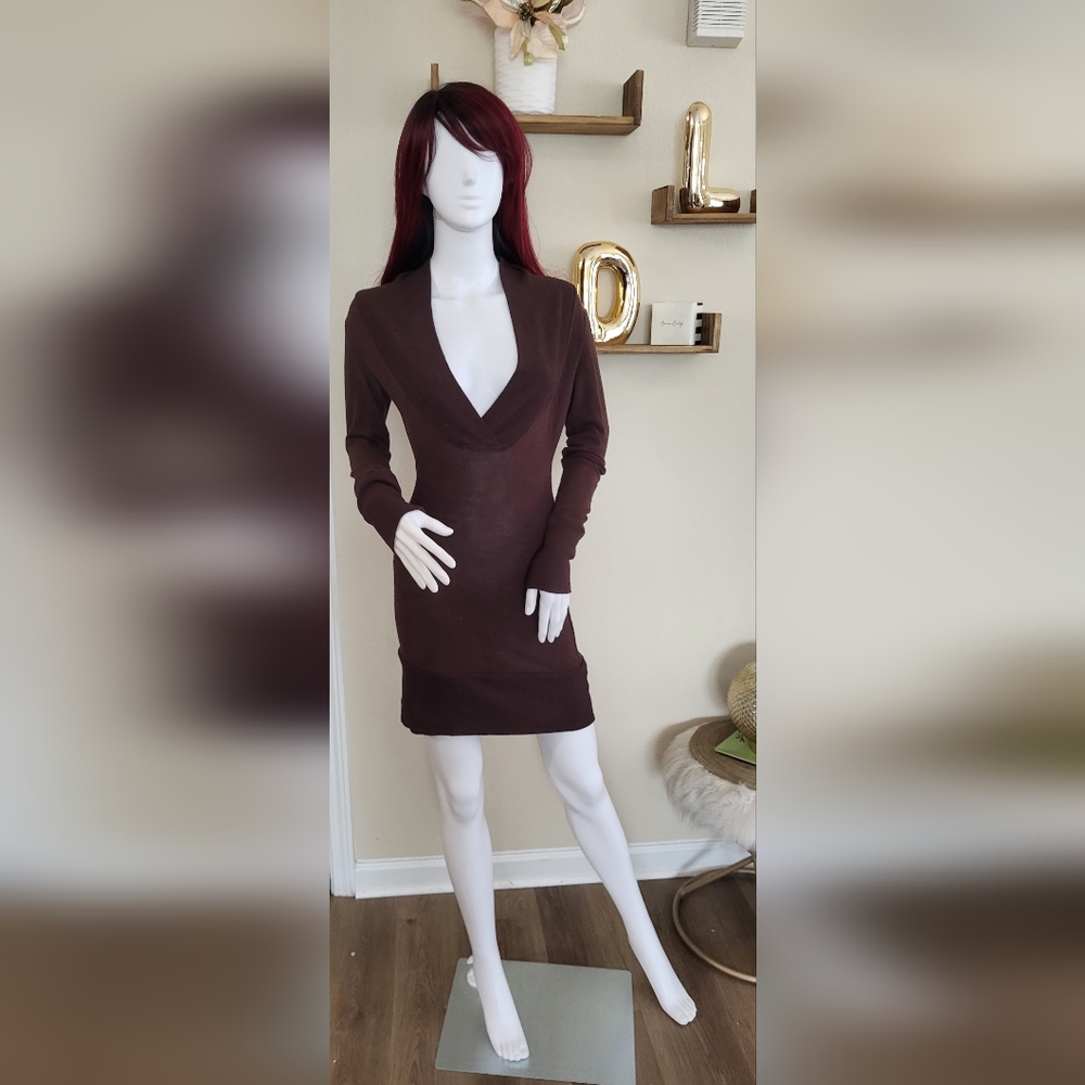 Elegant Brown V-Neck Dress